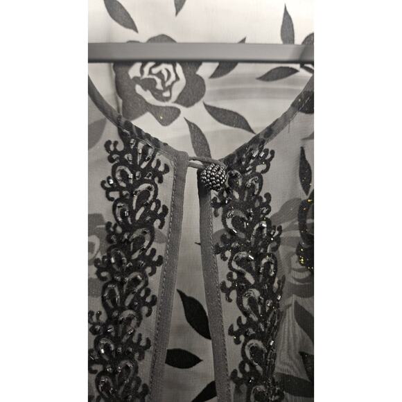 Due Per Due Womens 22W KIMONO Duster Black Velvet Burnout Sheer Floral Beaded - Picture 6 of 9